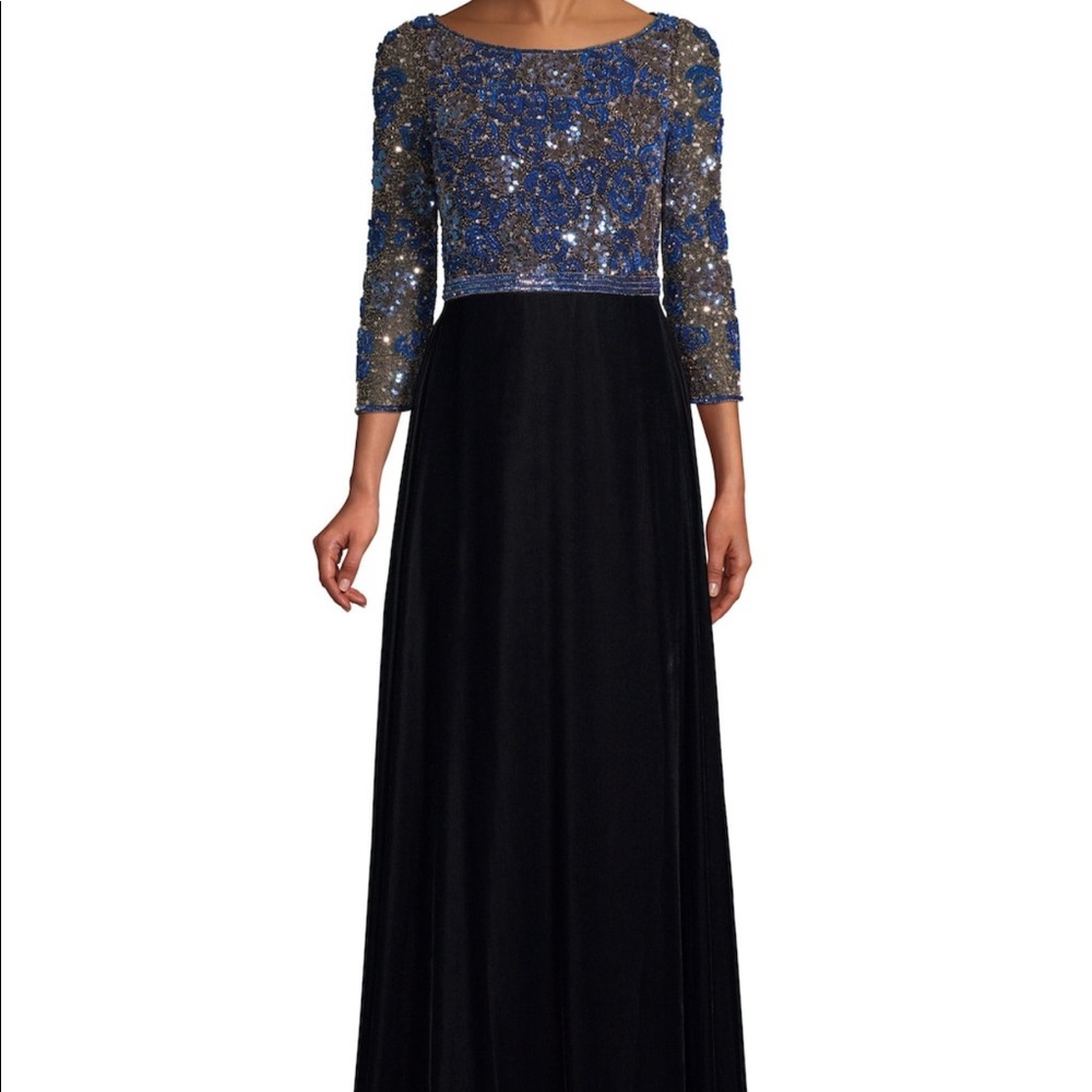 Basix Black Label Velvet Gown with Blue Beaded Top